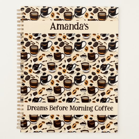 Zwart koffie olie verf patroon gepersonaliseerd planner (Voorkant)