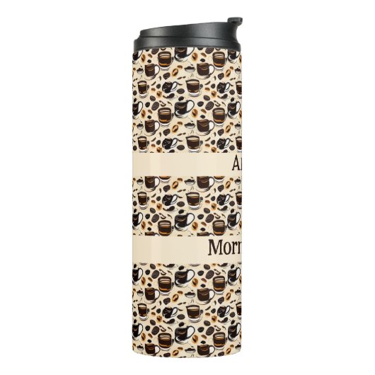 Zwart koffie olie verf patroon gepersonaliseerd thermosbeker (Gedraaid links)