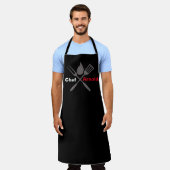 Zwart koken schort met eigen naam | Personaliseer (Gedragen)