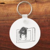 Zwart Konijn Hangen Frame Potlood Kunst Sleutelhanger (Voorkant)