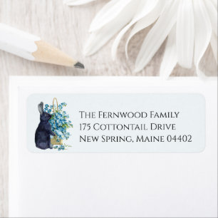 Zwart konijnenblauw Vergeet me niet. Etiket