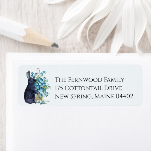 Zwart konijnenblauw Vergeet me niet. Etiket (Insitu)