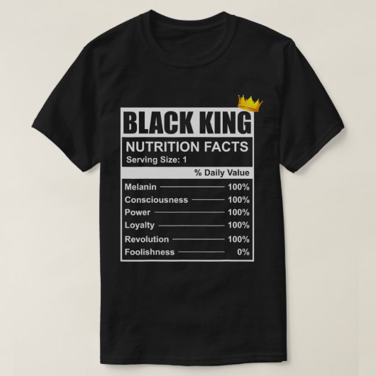 Zwart koning Definitie Voedingslabel P T-shirt (Design voorkant)