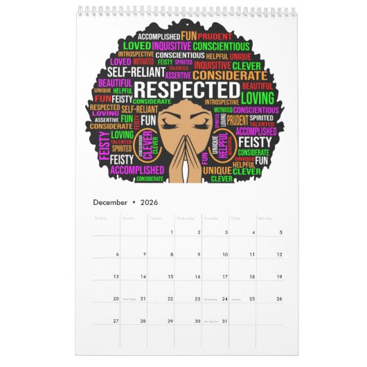 Zwart Koningin Melanine Vrouw Bruin Huid Sista Mag Kalender (Dec 2026)