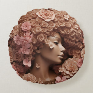 Zwart Koningin Melanine Vrouwen 3D Bloemen Flower  Rond Kussen