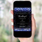 Zwart koningsblauw confetti luxe bruiloft kaart