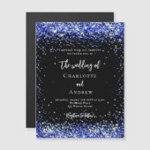 Zwart koningsblauw confetti luxe bruiloft magnetische uitnodiging (Voorkant / Achterkant)