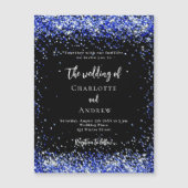 Zwart koningsblauw confetti luxe bruiloft magnetische uitnodiging (Voorkant)