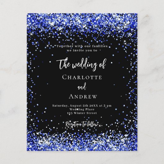Zwart koninklijk blauw budget bruiloft uitnodiging flyer (Voorkant)