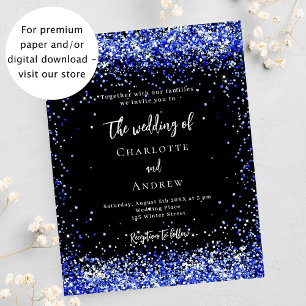Zwart koninklijk blauw budget bruiloft uitnodiging flyer