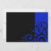 Zwart/Koninklijk Blauw Omgekeerde Swirl Bruiloft Kaart (Achterkant)