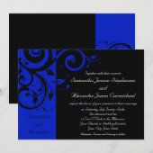 Zwart/Koninklijk Blauw Omgekeerde Swirl Bruiloft Kaart (Voorkant / Achterkant)