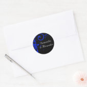 Zwart/Koninklijk Blauw Omgekeerde Swirl Bruiloft Ronde Sticker (Envelop)