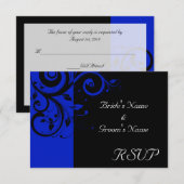 Zwart/Koninklijk Blauw Omgekeerde Swirl Bruiloft RSVP Kaartje (Voorkant / Achterkant)
