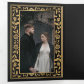 Zwart Koninklijk Middeleeuws Zwaard Bruiloft QR Co Drieluik Uitnodiging (Binnenzijde eerst)