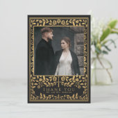 Zwart koninklijk middeleeuws zwaardhuwelijk bedankkaart (Staand voorkant)