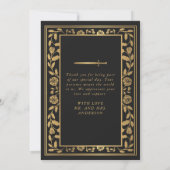 Zwart koninklijk middeleeuws zwaardhuwelijk bedankkaart (Achterkant)