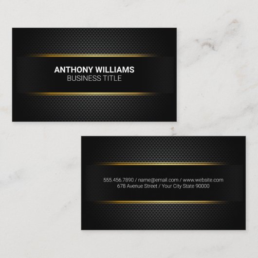 Zwart koolstofvezelpatroon met gouden accentlijnen visitekaartje (Voorkant / Achterkant)