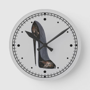 Zwart-koperen Stiletto-schopplaat-wandklok Ronde Klok