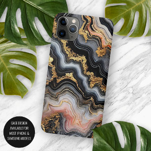 Zwart Koraal Roze Wit Goud Marmer Kunstpatroon Case-Mate iPhone Case