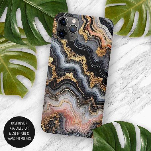 Zwart Koraal Roze Wit Goud Marmer Kunstpatroon Case-Mate iPhone Case