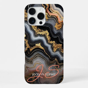 Zwart Koraal Roze Wit Goud Marmeren Kunstpatroon iPhone 16 Pro Max Hoesje