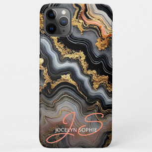 Zwart Koraal Roze Wit Goud Marmeren Kunstpatroon iPhone 11Pro Max Hoesje