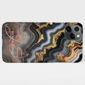 Zwart Koraal Roze Wit Goud Marmeren Kunstpatroon iPhone Hoesje (Achterkant horizontaal)