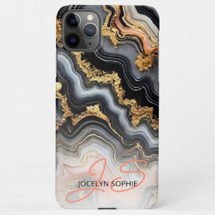 Zwart Koraal Roze Wit Goud Marmeren Kunstpatroon iPhone 11Pro Max Hoesje