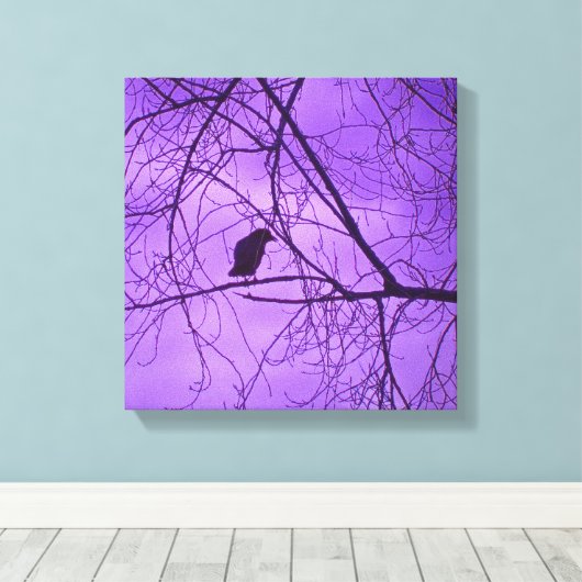 Zwart Kraai Paarse Sky Bomen Foto Canvas Afdruk (Insitu (Houten vloer))
