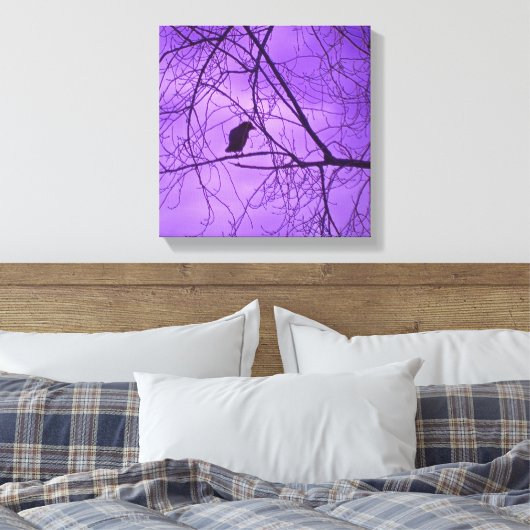Zwart Kraai Paarse Sky Bomen Foto Canvas Afdruk (Insitu (Slaapkamer))