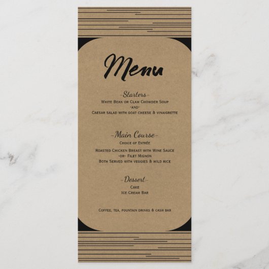 Zwart Kraft Minimal Modern Lijnen Trouwmenu Menu (Voorkant)
