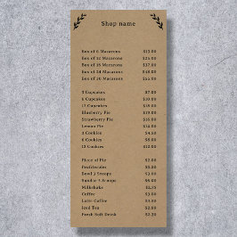 Zwart, Kraft & Rustic Menu & Prijslijst Kaart