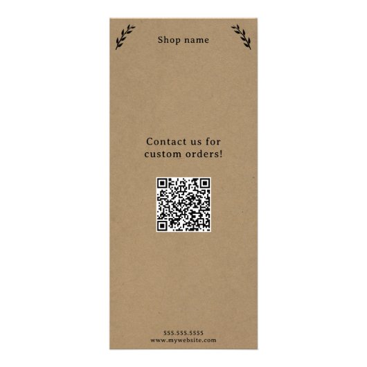 Zwart, Kraft & Rustiek Menu & Prijslijst Rack Kaar (Achterkant)