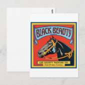 Zwart  krattenlabel - Paard Briefkaart (Voorkant / Achterkant)