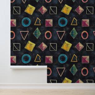 Zwart krijtbord behang met geometrische vormen