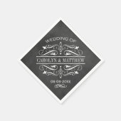  zwart krijtbord bloeien bruiloft monogram servet (Hoek)