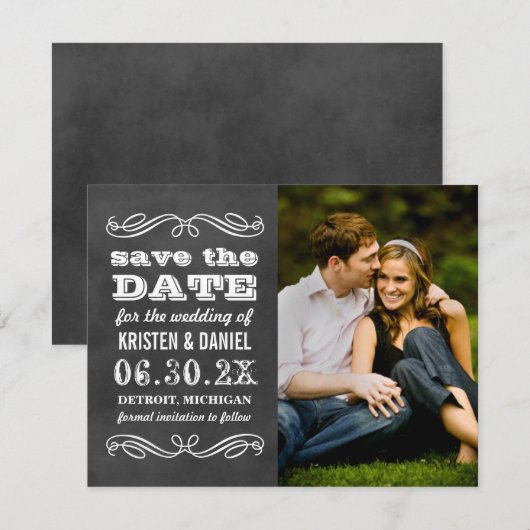 zwart krijtbord bruiloft foto save the date (Voorkant / Achterkant)