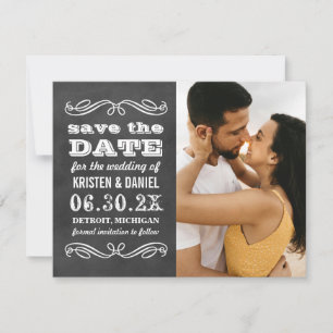  zwart krijtbord bruiloft foto save the date