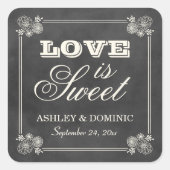  zwart krijtbord bruiloft liefde is zoet vierkante sticker (Voorkant)