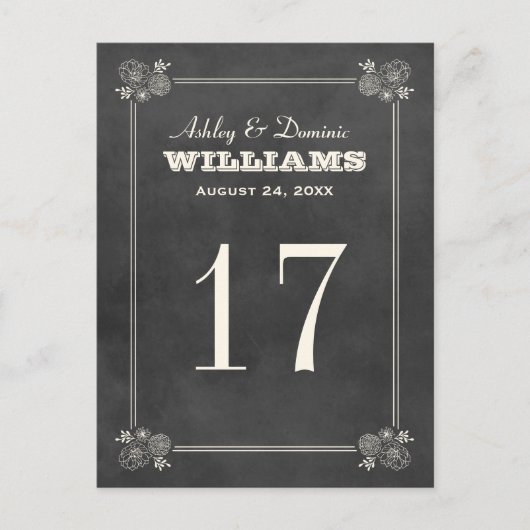  zwart krijtbord bruiloft tafel nummer briefkaart (Voorkant)