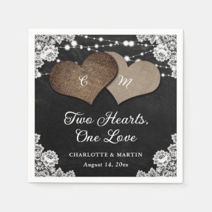 Zwart krijtbord burlap kant monogram bruiloft servet