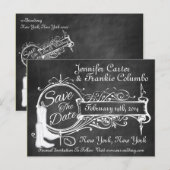  zwart krijtbord cowboy save the date aankondigingskaart (Voorkant / Achterkant)