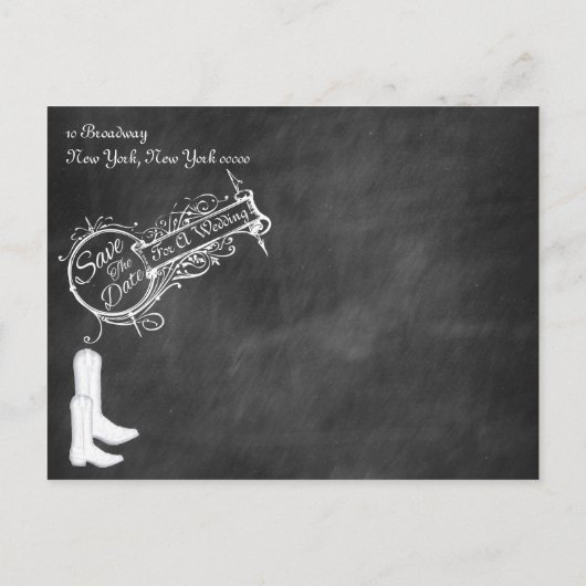 zwart krijtbord cowboy save the date aankondigingskaart (Achterkant)