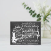  zwart krijtbord cowboy save the date aankondigingskaart (Staand voorkant)