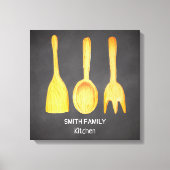 Zwart krijtbord Gele keukengerei Keuken Canvas Afdruk (Voorkant)