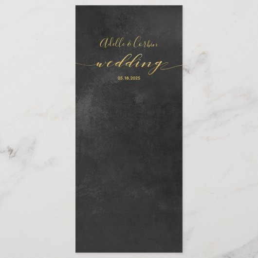 Zwart krijtbord & gouden kalligrafie bruiloft menu (Achterkant)