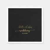 Zwart krijtbord & gouden kalligrafie bruiloft servet (Voorkant)