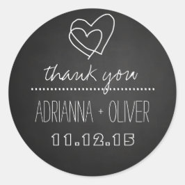  zwart krijtbord | Hart bruiloft dank u Ronde Sticker