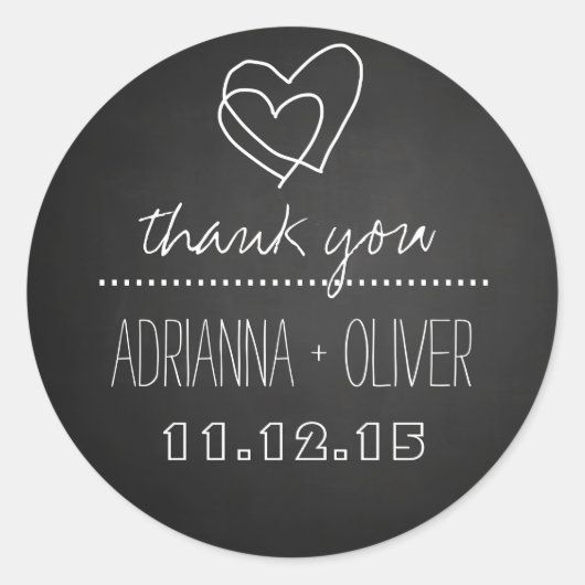  zwart krijtbord | Hart bruiloft dank u Ronde Sticker (Voorkant)